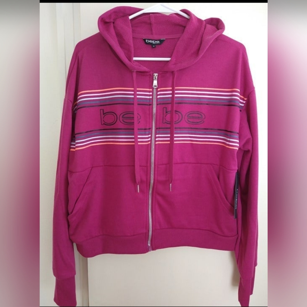 BEBE Zip Up Pink Hoodie sz Medium